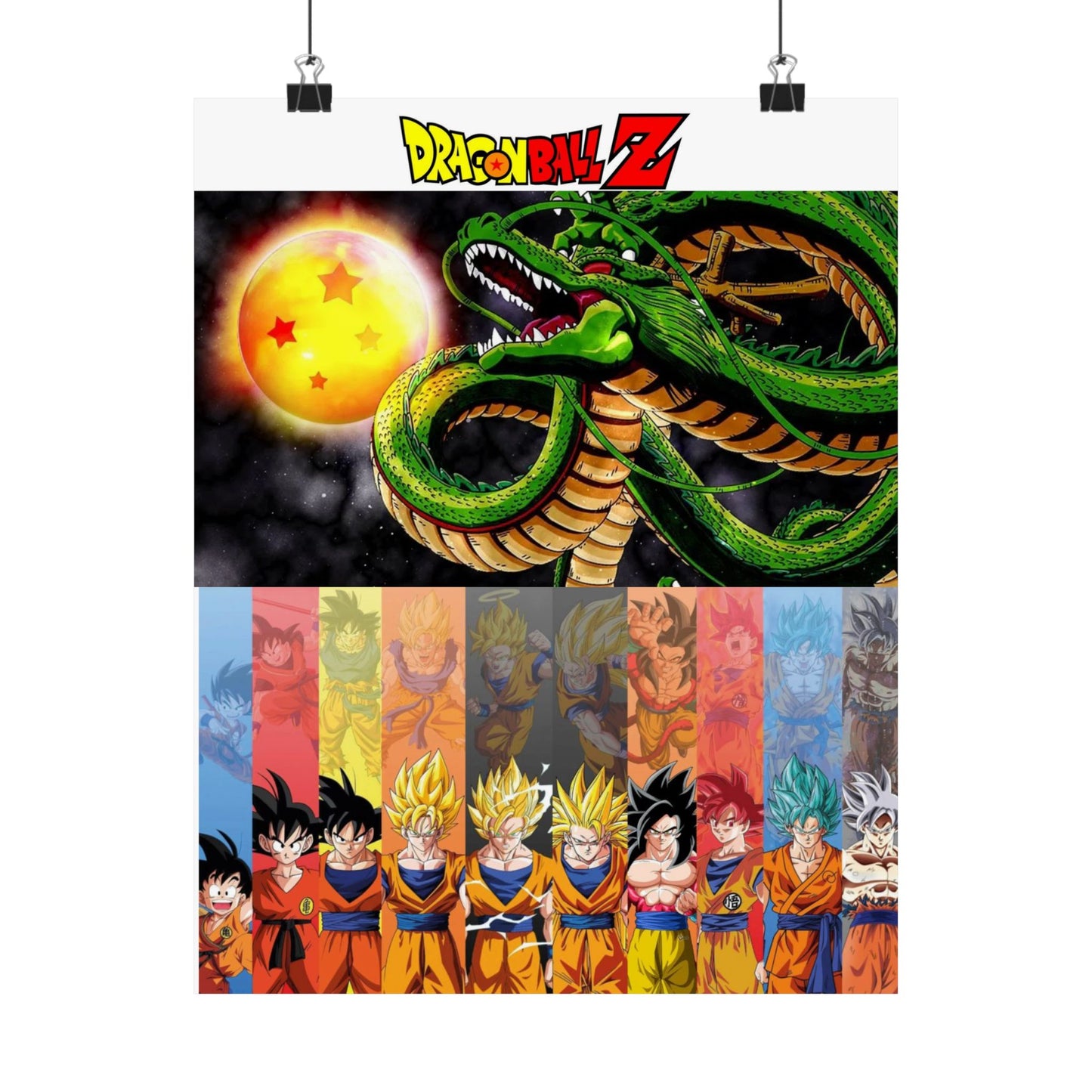 Satin Posters (300gsm) Dragon ball z / super with Shenron and all Goku´s transformations