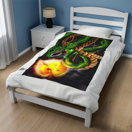 Shenron Dragon Ball Themed Velveteen Plush Blanket - Cozy & Stylish for Anime Fans